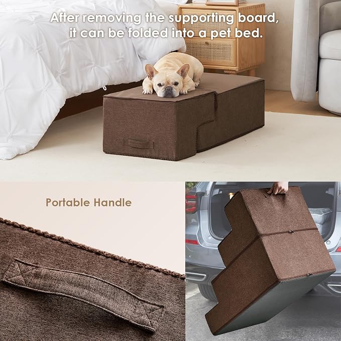 EHEYCIGA Dog Stairs for Bed 20" H, 4-Step Extra Wide Dog Steps, Brown | Pet Steps for Small Dogs and Cats for High Bed, Non-Slip Balanced Pet Ramp Indoor - Image 6