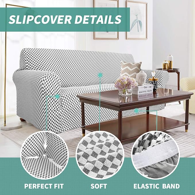 YEMYHOM Couch Cover Latest Jacquard Design High Stretch Extra Large Sofa Covers Pet Dog Cat Proof Oversized Slipcover Non Slip Magic Elastic Furniture Protector (X Large, Black and White Checkered) - Image 3