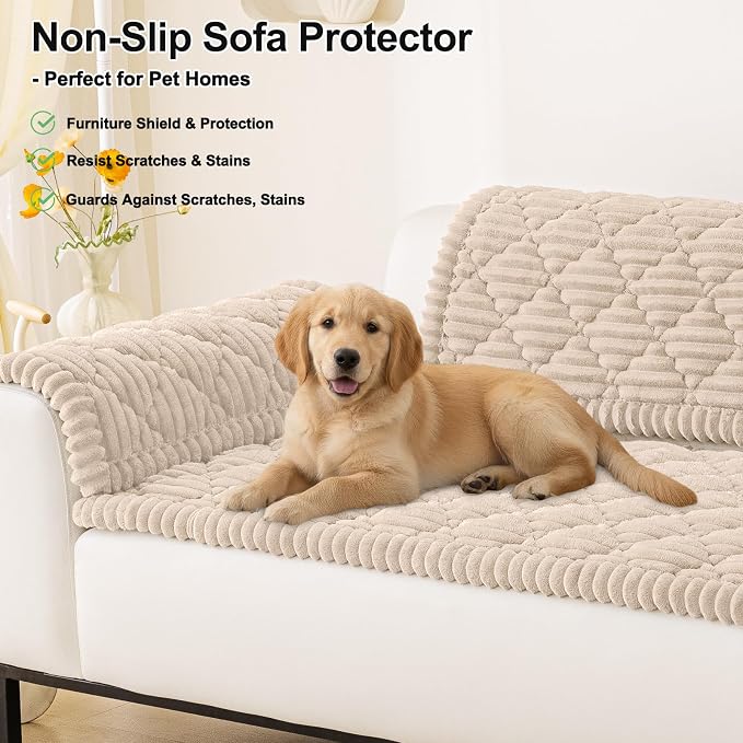 Smiry Couch Cover for Dogs Washable, Non Slip Fuzzy Pet Sofa Protector | Soft Thick Furniture Cover for Sofa, Loveseat and Sectional, Scratch & Pet Hair Resistant (Apricot, 27.6" x 95") - Image 11