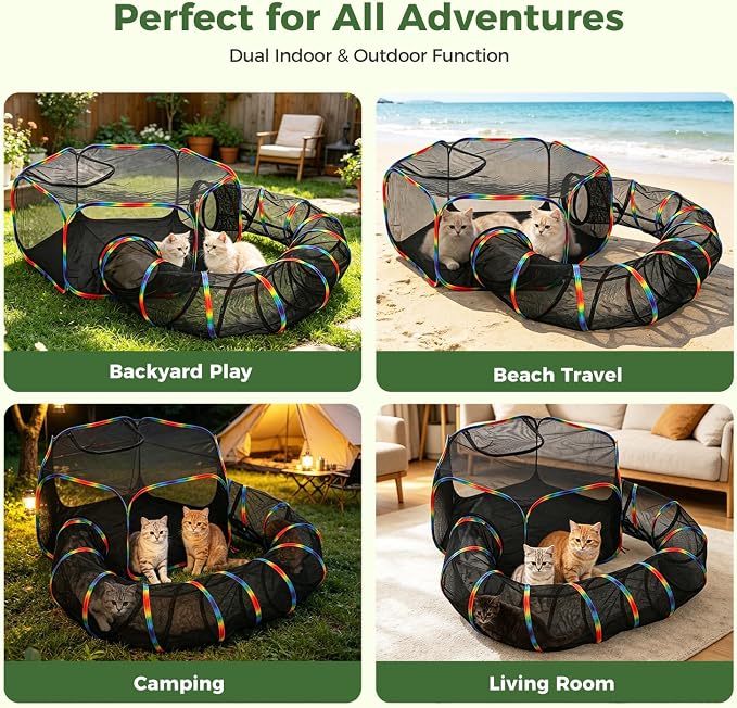 PAWZ Road Outdoor Cat Tunnel Portable Catio 2 in 1 Cat Tent & Play Tunnel | Large Collapsible Cat Enclosure with Breathable Mesh offers Full Visibility; Folds Compact for Travel, Fits Cats & Small Pets - Image 9