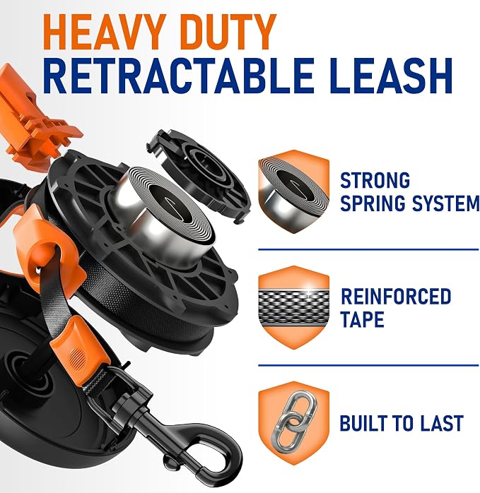 20.1 ft Retractable Dog Leash for Dogs 10–100 lbs - Heavy Duty Tape Leash with Strong Nylon Tape - 360° Swivel Control - One-Click Brake & Lock - Ergonomic Non-Slip Grip for Safe & Easy Daily Walks OR - Image 6