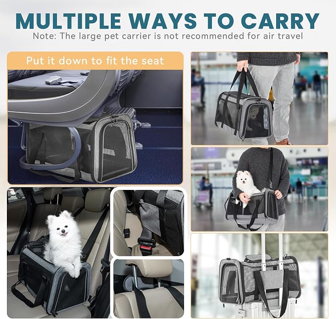 PETSFIT Large Cat Car Carrier,19 x 12 x 12 | Roomy Escape-Proof Cat Car Seat, Safe Driving, Lockable Zippers & Safety Tether, Soft-Sided Travel Carrier - Image 3