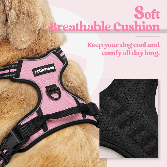 rabbitgoo Dog Harness, No Pull Medium Sized with 2 Leash Clips, Pet Vest | No Choke with Handle, Adjustable Soft Padded, Reflective, Easy Control for Walking, Pink, Medium - Image 2