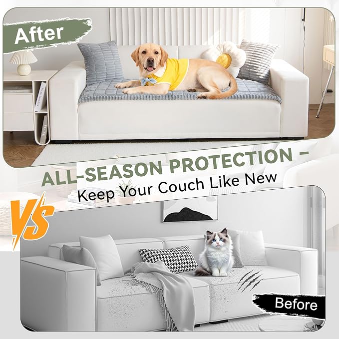 OTOB Pet Couch Cover Washable, Anti Slip Dog Sofa Covers Protector | Light Gray, 31.5" x 82.7", All Seasons, Soft Fuzzy Plush, 3 Cushion Furniture Protector, Breathable, Thick Wear-Resistant - Image 2