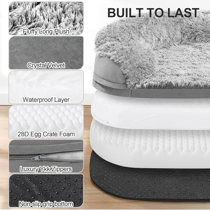 3.7 inch Thickened Orthopedic Dog Beds for Medium Dogs, Supportive Dog Sofa Bed with 28D Egg-Crate Foam, Removable Washable Plush Cover, Waterproof Lining, Half-Round Design for Puppy,Senior Dog - Image 8