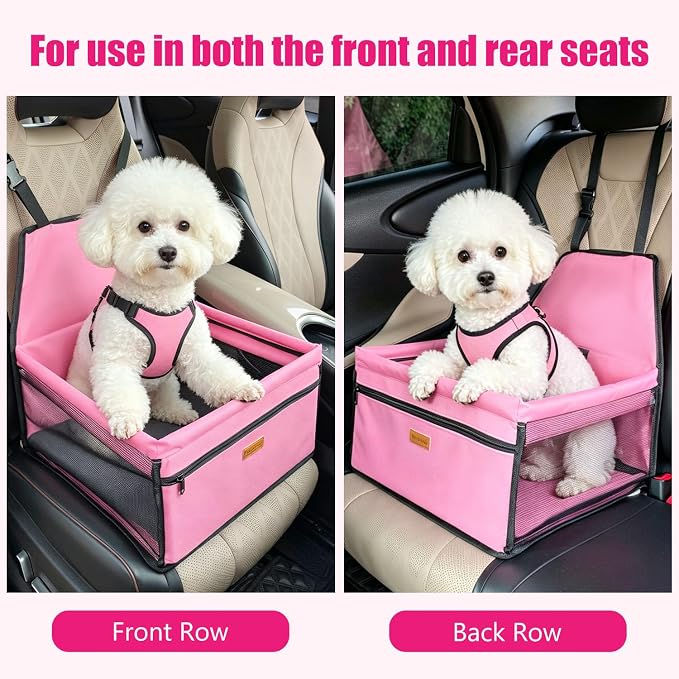 Pet Dog Booster Seat, Upgrading the Framed wall to Prevent Collapse，Breathable and Foldable Pet Car Basket，Removable andWashable pet car seat (Pink) - Image 6