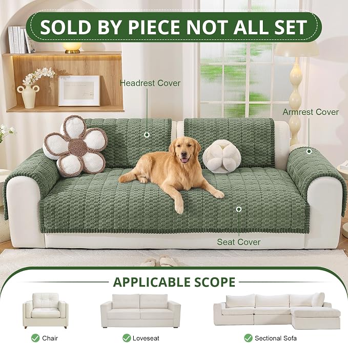 OstepDecor Couch Cover for Dogs, Washable Non Slip Sofa Cover for Pets | Soft Couch Covers for Sofa, Loveseat and Sectional, Furniture Protector Against Pet Hair & Dirt (35.4" x 70.9", Green) - Image 4