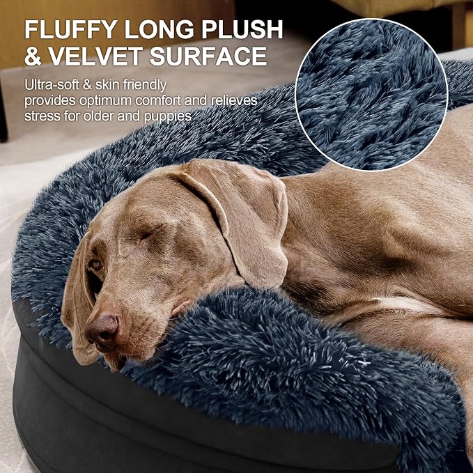 iweepet Fluffy Orthopedic Dog Beds for Large & Extra Large Dogs, 44" Calming Dog Sofa Bed with28D Egg-Crate Foam, Removable Washable Cover, Waterproof Lining, for Puppy,Senior,Sick - Image 3