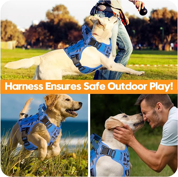 Heavy-Duty Tactical Dog Harness for Large Dogs, No Pull Adjustable Reflective Pet Vest with Molle System, K9 Military-Grade Control for Service Training, Outdoor & 10+ Breeds, Blue Camo, Medium - Image 6