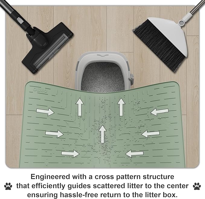 XL Cat Litter Mat, 37.5x25.2 Silicone Trapping Mat Sage Green | for Kitty Litter Box, Easy Clean, BPA Free Rubber, Center Litter Collection, Easy Pour-Back, Waterproof, Odor-Resistant - Image 4