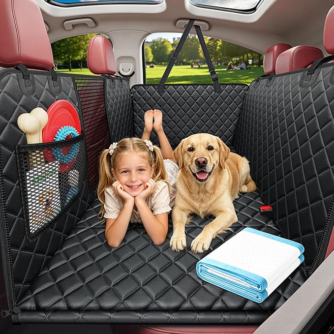 URPOWER Hard Bottom Dog Car Seat Cover for Back Seat, Waterproof Hammock | 400 lbs Support, 45% More Space, Waterproof, Fits Most Car & SUV, Mesh Window, Scratch Resistant, Non-Slip, Pee Pad Included by URPOWER