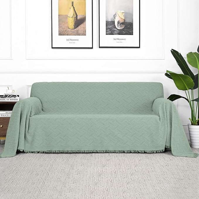 MYSKY HOME Couch Cover Sage Green Sofa Covers, Sectional Couch Covers for 2 Cushion Couch, Geometrical Couch Cover Living Room Sofa Throws Sofa Slipcovers for Pets, Dogs(X-Large, 91" x 118", Sage) by MYSKYHOME