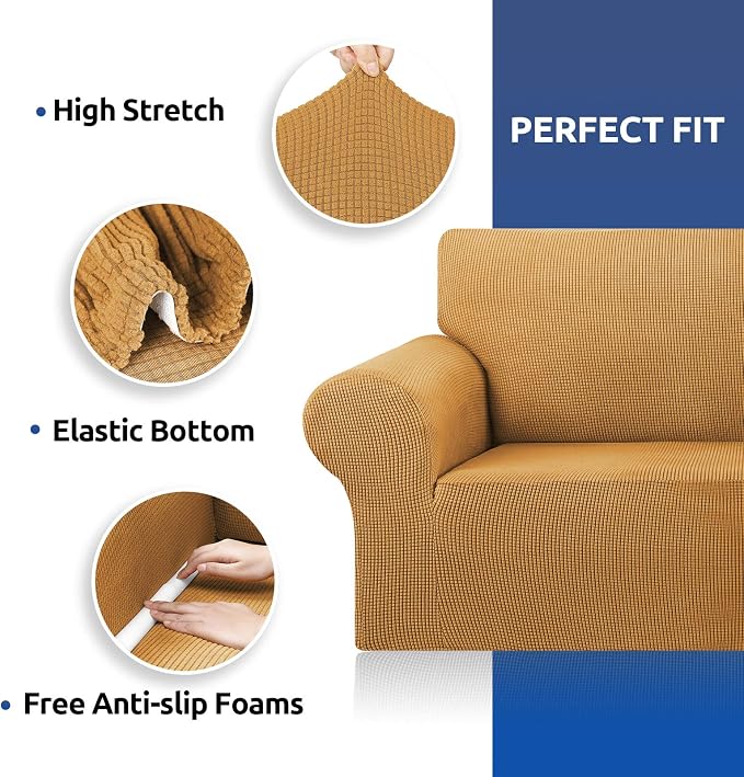 KEKUOU Stretch Oversized Couch Covers for Sofa Slipcover,Golden | 1-Piece Washable Sofa Cover (94"-110") 4-Seater Furniture Protector, Soft Jacquard Non-Slip Elastic Bottom for Dogs & Kids - Image 5