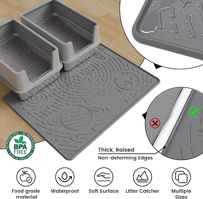 Cat Mat for Litter Box, Large 31.5x23.6 Dark Grey, High Edge Silicone Scatter Control Waterproof Trapping Mat - Image 4