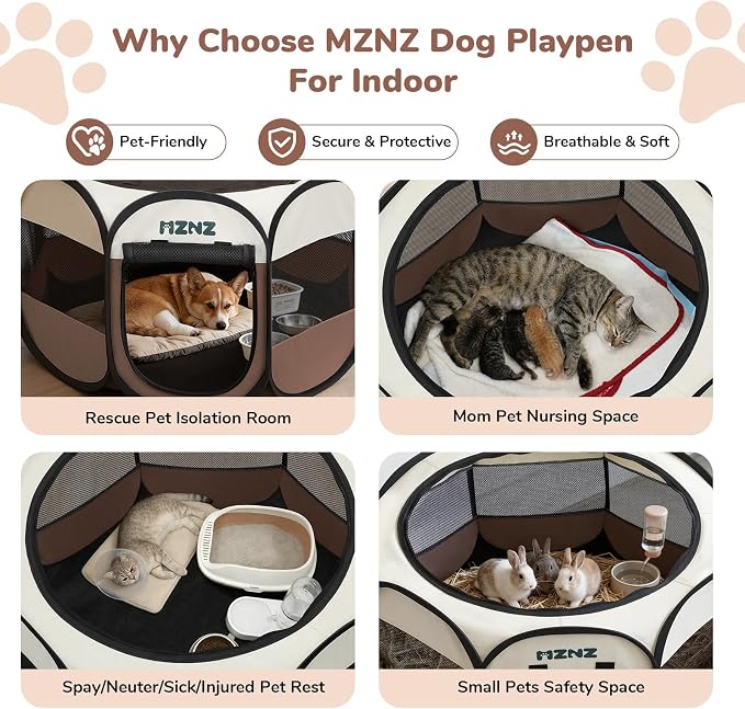Dog Cat Small Animal Puppy Playpen Crate, Medium, Brown | Portable Pop Up Pet Cage Enclosure Tent Kennel Indoor Outdoor with Carrying Case, No Assembly, Camping Use - Image 4