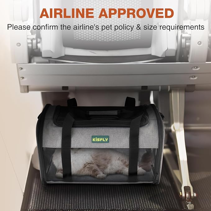 Foldable Cat Carrier 17"x11"x9.5", Soft-Sided Airline Travel Bag | Portable soft pet carrier with scratch-resistant mesh, easy top access and compact folding design for cats up to 12 lbs. - Image 3