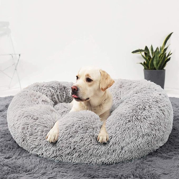 HACHIKITTY Calming Donut Cuddler Dog Bed, Round Fluffy Pet Bed for Large Dogs,Washable, Large, Gray, 30'' - Image 6