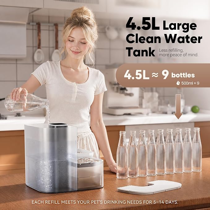 CZPET 4.5L Wireless Cat Water Fountain No Filters | Wastewater Separation, Rechargeable, Ultra Quiet, Automatic Pet Water Fountain for Cats & Small Dogs - Image 5