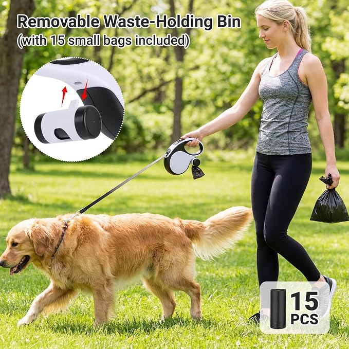 Segarty 26 Ft Walking Leash with Poop Bag Holder for Dogs Weighing 66 lbs - 110 lbs, 8m Retractable Heavy-Duty Leash 360°Tangle-Free with Anti-Slip Handle One-Handed Brake Pause Lock for Pet Outside - Image 6