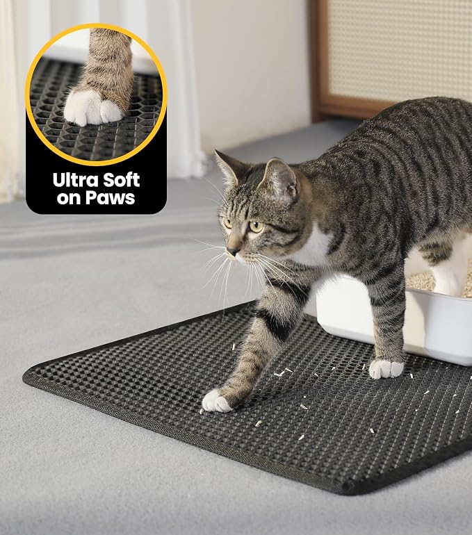 Conlun Cat Litter Trapping Mat for Small Spaces, 23.6"x14.6" Space-Saving Litter Box Floor Mat, Hexagon Grids & Anti-Leak Base, Machine Washable, Non-Slip Kitty Matt for Apartment, Black - Image 4