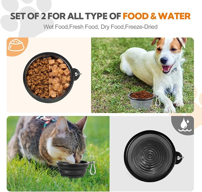 Collapsible Dog Bowl for Travel,2-Pack 12oz Pet Portable Water Food Bowls | Silicone Pet Foldable Bowl with 2 Carabiner Clips, Travel Water Bowl, Food Dishes Bowl, for Camping, Hiking, Walking - Image 2
