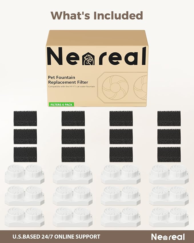 Neareal Cat Water Fountain Replacement Filters and Pre-Filter Sponges | Includes 12 Filters and 12 Sponges for 74oz/2.2L Stainless Steel Pet Fountain - Image 9