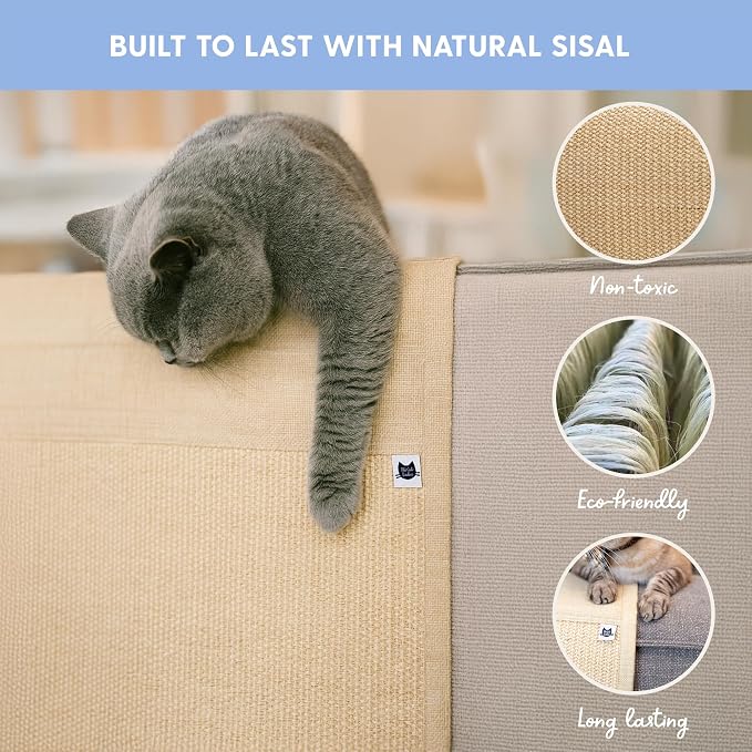 The Cat Ladies Cat Scratch Furniture Protector Mat - Couch Protector from Claws - Anti Scratch Furniture Protectors from Cats Scratching - Sisal Scratcher Pad with Pocket - Beige - Image 5