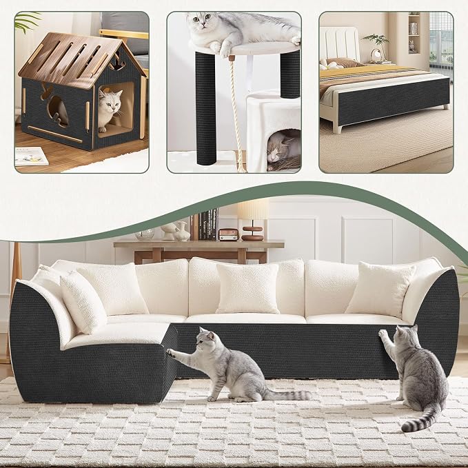 Couch Wall Corner Protector for Cat, Anti Scratch Furniture Protector | 78.7x15.8In Trimmable Cat Climbing Scratcher Pad Mat, Thickened Shield Carpet for DIY Tree Shelf Board, Door Guard (Black) - Image 2