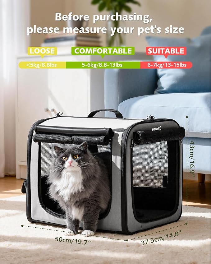 Dog Car Carrier Light Weight 19.7×16.9×14.8in, Foldable Dog Carrier, Gray | Easy to Assemble, Portable and Breathable Pet Carrier, Suitable for Indoor and Outdoor Use, Dog Travel Crate with Curtain - Image 8
