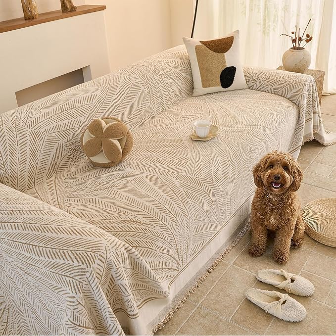 Couch Cover for Dogs Washable Sofa Cover, Sectional Couch Covers, Sofa Covers for 2 Cushion Couch, Non Slip Stripe Sofa Slipcovers Furniture Protector (Khaki, 91 * 102) by Unknown