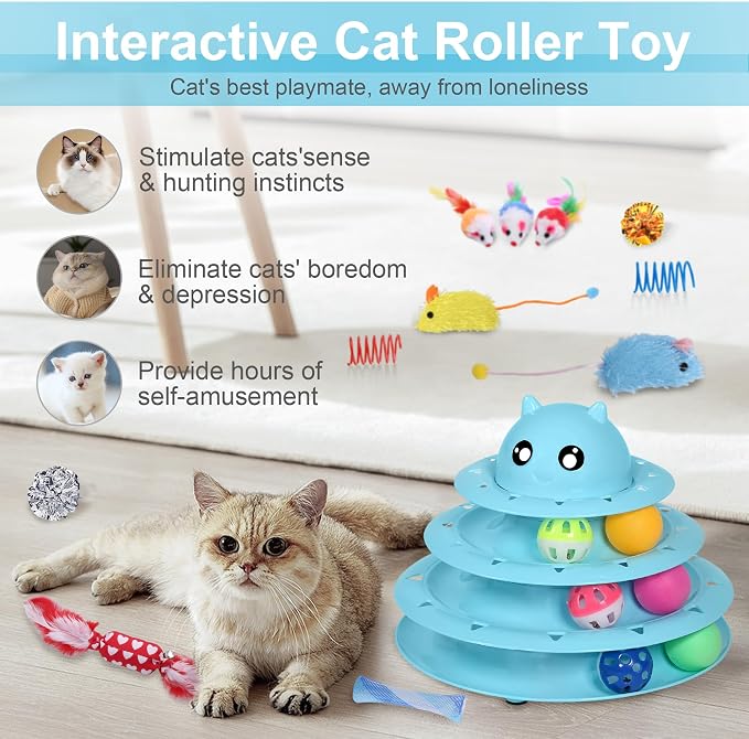 UPSKY 24 PCS Cat Toys Set with Teaser, Mice, Spring, and Various Ball Toys | Puzzle Kitten Toys, Sturdy Structure, Detachable Design, Easy to Assemble, Anti-Slip, Reduces Boredom for Indoor Cats - Image 6