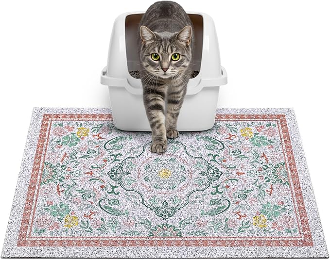 Glittme Cat Litter Mat, 24"x15" Non-Slip Washable Trapping Mat for Cats | Litter Trapping Mat With Thick PVC Coil To Catch Scatter, Soft On Paws And Waterproof Bottom To Protect Floors by Glittme
