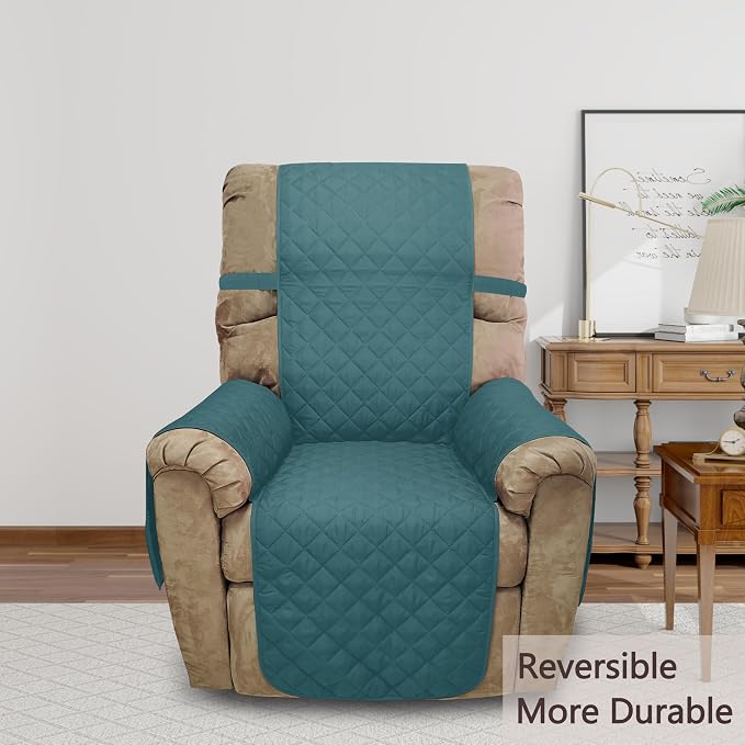Reversible Chair Covers for Recliner Oversized, Blue/Beige | Recliner Oversized Covers for Living Room with Elastic Straps, Water Repellent, Chair Protectors Covers for Dogs - Image 2