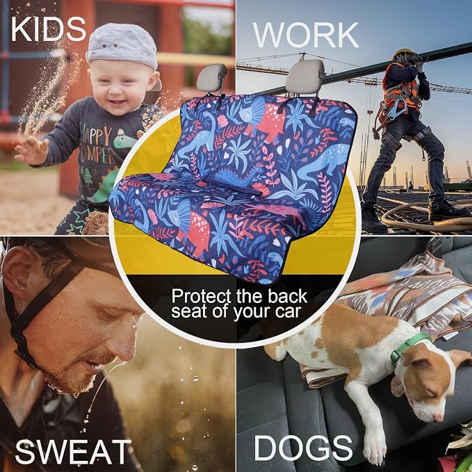 Back Seat Cover for Car Trucks Van SUV Jeep,Waterproof Rear Bench Towel Seat Covers for Dogs and Kids,Automotive Backseat Protector (Dinosaur) - Image 6