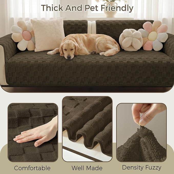 Foxdecor Couch Cover for Dogs Sofa Covers Non Slip Couch Pad Pet Friendly | Pet Couch Covers Washable Sofa Protector, Furniture Cover Couch Seat Protector for Living Room, Coffee 30x70 Inch - Image 2