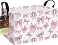 Rectangle Foldable Storage Basket Handles For Home, Pink Bow | Waterproof canvas material, reinforced handles, perfect for shelf use, organizes clothes, daily items and pet supplies by HUNRUNG