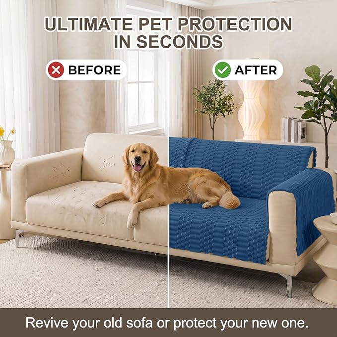 Smiry Waterproof Couch Covers for Dogs Washable, Non Slip Pet Sofa Cover | Plush Scratch Resistant Flannel Furniture Protector for Dogs, Navy, 36" x 47" - Image 7
