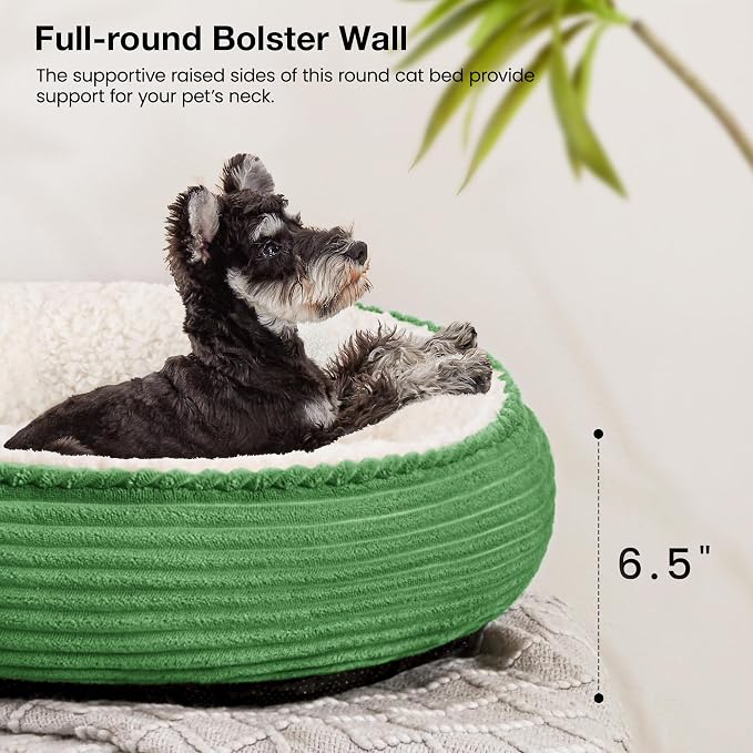 Love's cabin Round Donut Cat and Dog Cushion Bed, 24in Pet Bed for Small or Medium Dogs, Anti-Slip & Water-Resistant Bottom, Soft Durable Fabric Pet Beds, Washable Calming Cat Bed Light Green - Image 5