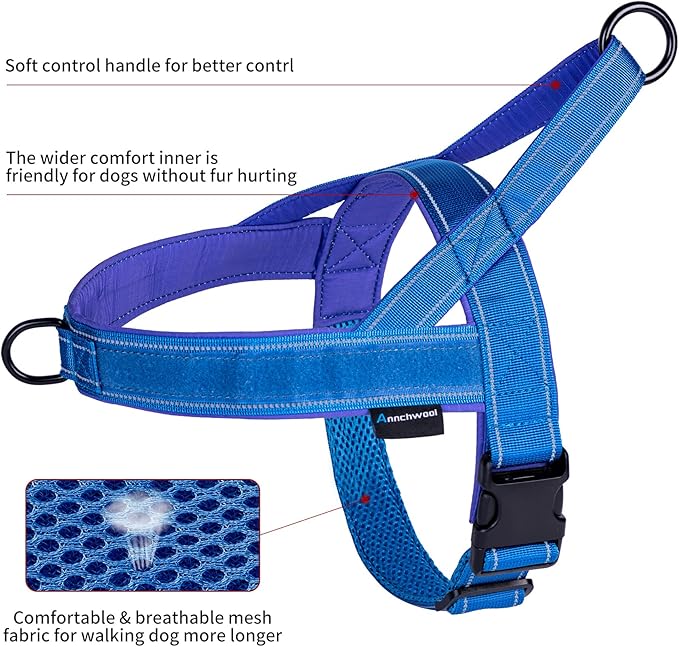 Annchwool No Pull Dog Harness with Padded Handle+5 Ft Leash,Reflective Strip Escape Proof and Quick Fit to Adjust Dog Harness,Easy for Training Walking for Small & Medium and Large Dogs(Blue-Set,S) - Image 4