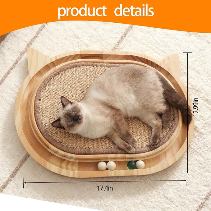 Sisal Cat Scratcher Toy with Ball Track,Wooden Interactive Cat Toy,Cats Scratch Pad for Indoor Cat, Physical Exercise for Kitty and Medium Cat - Image 2