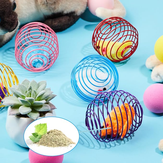 Jecery 5 Pcs Cat Toys Spring,Catnip Rats,Multicolor | Interactive Metal Cat Toy, Stretchable Rolling Ball, for Indoor Cats, Colorful Playful Coils, Kitten Pet Supplies - Image 4