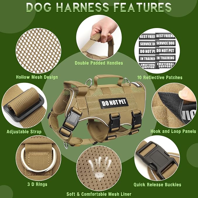 WINSEE Tactical Molle Vest Mesh Dog Harness with 10 Removale Pet Patches | Breathable Service Dog harness with Double Soft Padded Handle for Small Dog, Reflective Military Pet Vest for Walk Hiking - Image 4