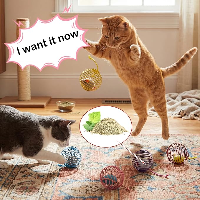 Jecery 5 Pcs Cat Toys Spring,Catnip Rats,Soft Color | Interactive Metal Cat Toy, Stretchable Rolling Ball, for Indoor Cats, Colorful Playful Coils, Kitten Pet Supplies - Image 5