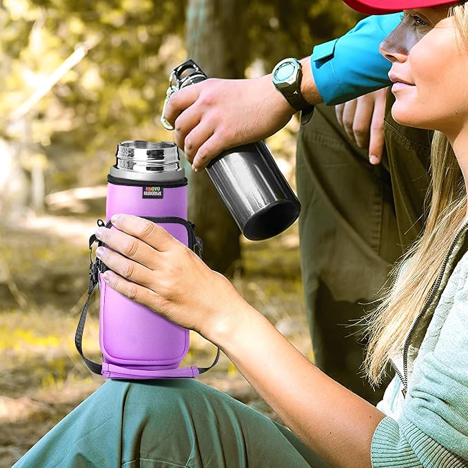 Nuovoware Water Bottle Carrier Bag, 25oz/32oz Bottle Pouch Holder, Adjustable Shoulder Hand Strap 2 Pocket Sling Neoprene Sleeve Sports Water Bottle Bag for Men Women Hiking Travel, Taro Purple | Adjustable Shoulder Hand Strap, 2 Pocket, Neoprene Sleev... - Image 6
