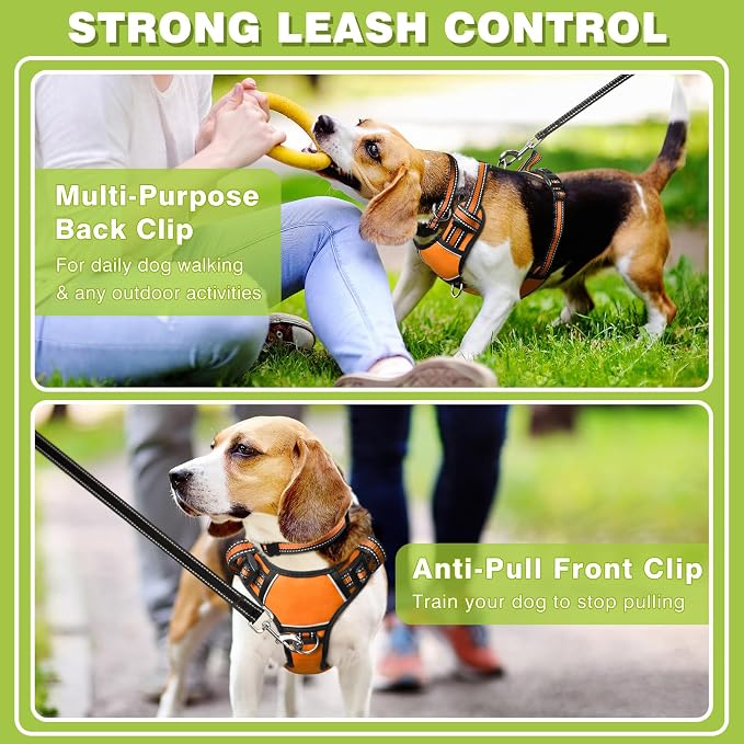 Dog Harness No Pull, Pet Harnesses with Dog Collar, Adjustable Reflective Oxford Outdoor Vest, Front/Back Leash Clips for Small, Medium, Large, Extra Large Dogs, Easy Control Handle for Walking - Image 4