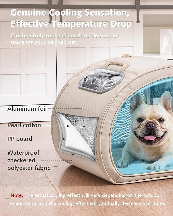 Pecute Cooling Dog House,with Cooling Mat for Small Dogs,Cat Bed,L,Cream | 6 Ice Packs for Cooler,Aluminum Film Insulation System,Breathable, Cool, Safe, and Sturdy AC Room for Cats in Hot Summer Days - Image 4