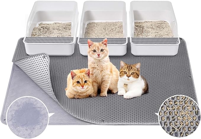 Fostanfly Cat Litter Mat, Machine Washable, Extra Large XL 45"x27", Gray | Cat Litter Trapping Mat, Urine & Waterproof, Double Layer Design, Honeycomb Scatter Control- Easy Clean for Floor by HOME