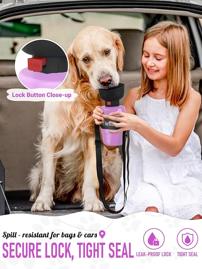 lesotc Dog Water Bottle Portable, 28oz Portable Dog Water Bottle with Bowl, Leak Proof Travel Bowl Dispenser for Dogs, One-Hand Squeeze Puppy Essentials for Walking, Hiking, Camping - Image 6