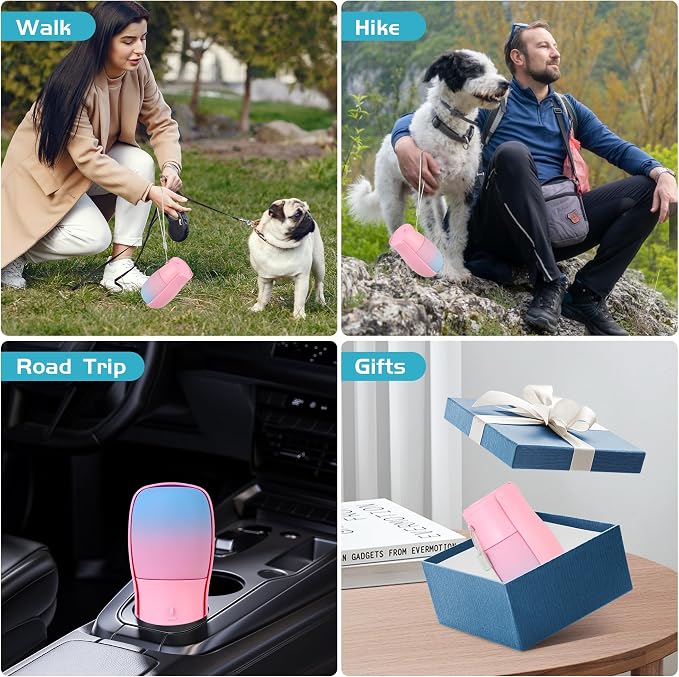 Portable Dog Water Bottle 10oz Pink | Foldable pet water dispenser, food grade plastic, ease to use for outdoor walking, hiking, travel - Image 8