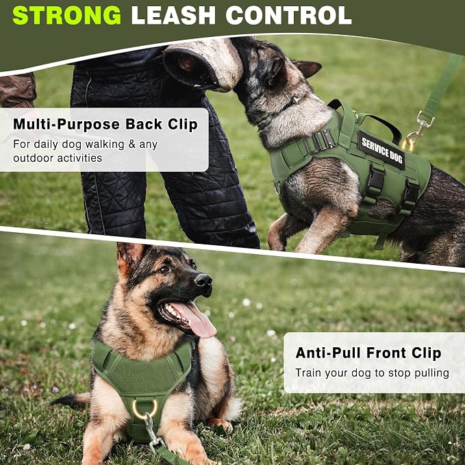 Service Dog Vest Harness for Large Dog, Tactical Working MOLLE Vest with 10 Pet Patches, No Pull Heavy Duty Harness for Training Walking - Image 3